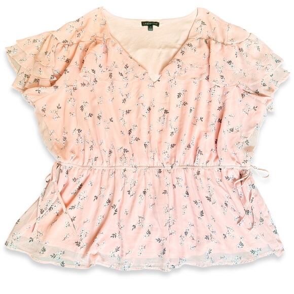 Lane Bryant Pink Ruffled Floral V-Neck Romantic Cottagecore Dainty Blouse 24 3X - Picture 2 of 11